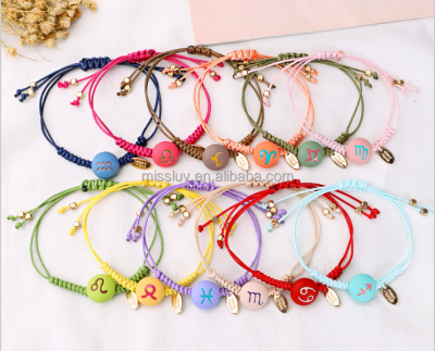 Colorful Zodiac Sign Beads String Woven Couple Bracelets 12 Zodiac logo Beads Braided Macrame Bracelets New Birthday Gifts 2019