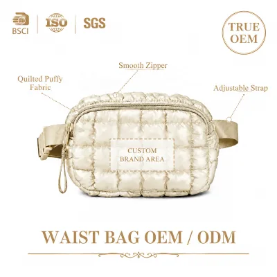 Crossbody Belt Bag Compact Size Quilted Polyester Puffy Design Adjustable Strap Women Daily Commute OEM Custom BSCI ISO