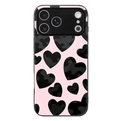 Wholesale Custom Pink Background Black Camouflage Heart Pattern Phone Case Shockproof Soft PU Anti-Scratch Cell Phone Cover