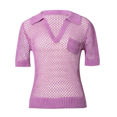 Designer Clothes Women Casual Blouse Shirt Summer Cotton V Neck Sweaters for Ladies Knit Crochet Women Polo Shirt