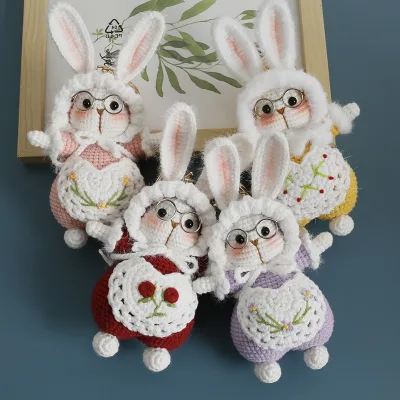 New Handmade Crochet Keychains Embroidered Sugar Rabbit Knitted Apron Pendant Wholesale
