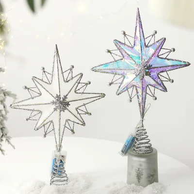 Luxury Navidad Tree Decoration Gift Metal Artificial Christmas Tree Top Eight Point Star