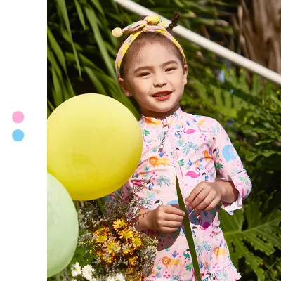 Aide Eco Friendly Printed Two-piece Swimsuit Sustainable Printed Rashguard Swimsuit Set Swimwear and Hat Kids Girls Swimsuit