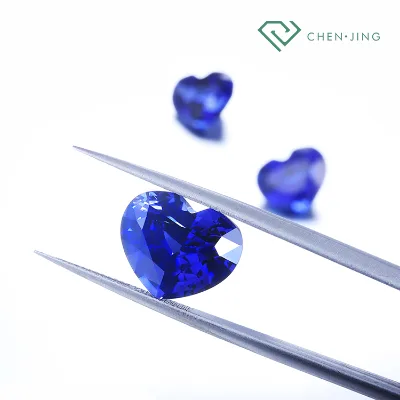 Heart Cut Lab Grown Blue Sapphire Loose Gemstone Vivid Blue VVS Clean IGI Certified ChenJing Brand CN HEN Origin Jewelry Making