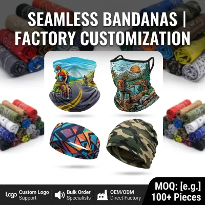 Seamless Bandanas Factory Custom Digital Printed Polyester Neck Gaiter Headwear Bulk Sport Face Shield Mask Wear