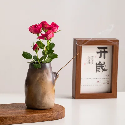 Mini Small Pottery Flower Vases Traditional Zen Wabi Sabi Japanese Ikebana Retro Style Ceramic Vase