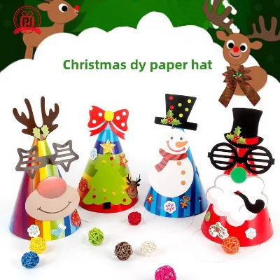 Children's DIY Christmas Hat Decorations New Handmade Paper Santa Claus for Parties and Kindergarten Party Supplies