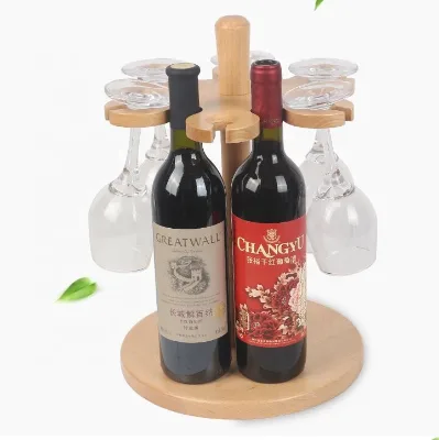 Fashion Simple Contemporary Carved Floral Pattern Picnic Wooden Wine Bottle Glass Holder Bar Restaurant Table Top Wine Holder
