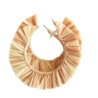 Statement Beach Tassel Earrings Raffia Wrapped Hoop Earrings
