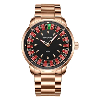 TIMEARTX Men's Watch New European Roulette Design Poker Game Fashion Quartz Movement Stainless Steel Wristwatch Luminous