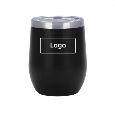 12oz Vacuum Insulated Stainless Steel Wine Tumbler With Lid Custom Logo Wholesale Reusable Travel Cup Business Promotional Gift