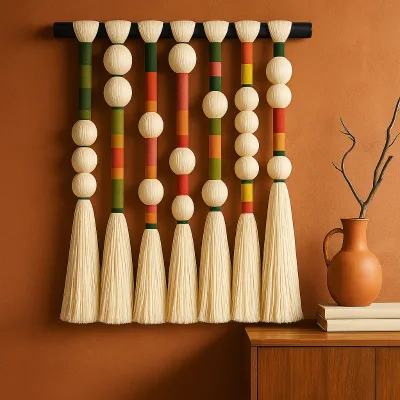 Boho Chic Pastel Colored Cotton Rope Macramé Wall Hanging for Kids' Room Decor