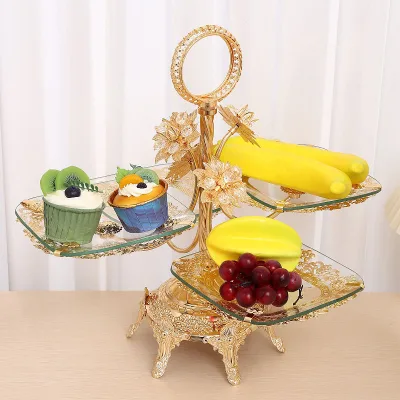 Hot Sale European Luxury Dinnerware Glass Food Cake Plate Snacks and Dessert Plate for Living Room Tea Table Wedding Decoration