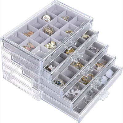 5 Layer Flannelette Jewelry Box Ear Stud Earrings Bracelet Pendant Jewelry Storage Box High Quality Acrylic Storage Box