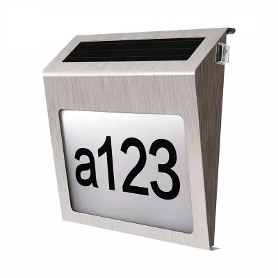Solar Digital Stainless Steel Door Number Light Outdoor LED Wall Lamp with 3-Year Warranty and 6000K Daylight