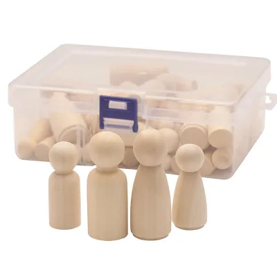 Custom 50 Pcs DIY Children's Hand Painted Wooden Dolls Box Mixed Set of Painted Wooden People Polished Wood Material