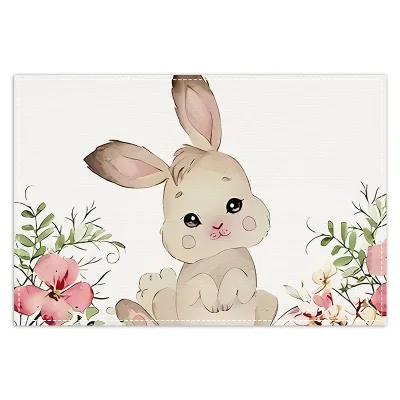 Easter Cute Bunny Printed Jacquard Linen Placemats for Weddings Hotels & Restaurants