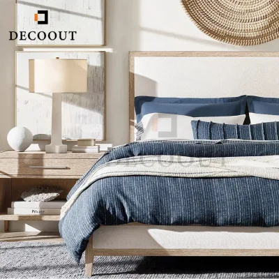High Quality Bedroom Bed Solid Wood Oak Furniture French Contemporary Fabric Panel Bed