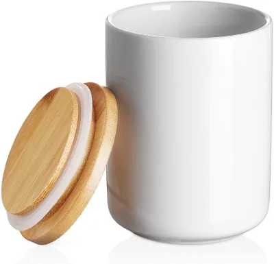 Custom Porcelain Coffee Tea Container Ceramic Food Storage White Ceramic Jar with Bamboo Lid