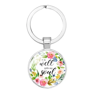 Ideal Gift for Bible Verse Christian Metal Keyring Handmade Glass Scripture Quote Faith Jewelry Keychain Bag Charm