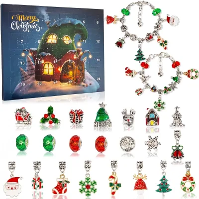 Christmas Advent Calendar Bracelets Making Kit Plastic Material Christmas Gift for Kid Girls with Charms Bracelet Making Kit