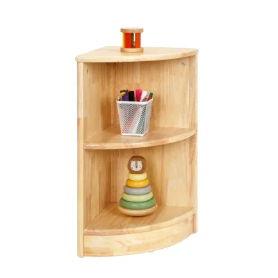 Rubber Wood Multifunction Corner Cabinet 2-Tier Toy Organizers Storage Montessori Shelf for Kids Room Playroom Nursery Classroom
