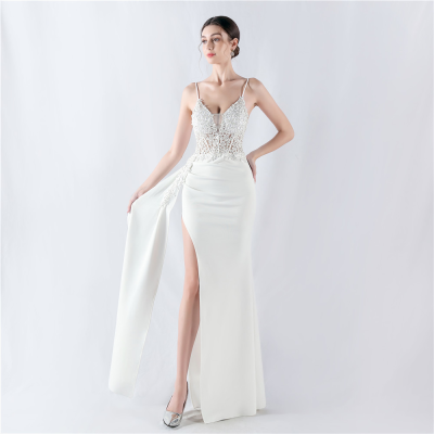 Custom-Made Satin Fabric Evening Dress Heavy  Model Rhinestones Boned for Annual Meetings Woman Evening Party Dress