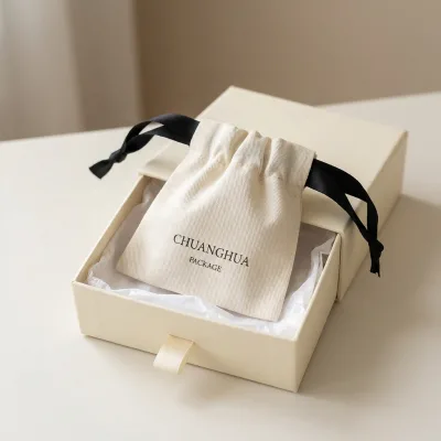 Custom Organic Cotton Antistatic Drawstring Bag with Screen Printed Logo Eco-friendly Recycled Material for Jewelry Packaging