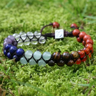 Colorful Natural Stone Bead Braided Bracelet Agate Wrapped Rainbow Yoga KittySnoopy Design New Cross-Border Arrival