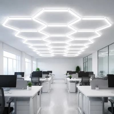 Hex LED Panel Light Fixture for Modern Office Ceiling Modular Honeycomb Design 6000K Daylight Aluminum