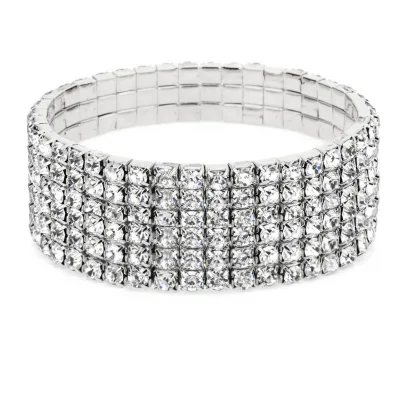 Rows Shiny Rhinestone Elastic Stretch Bracelet Sparkling Bridal Bangle Wrist Band Crystal Stretch Row Bridal Tennis Bracelet