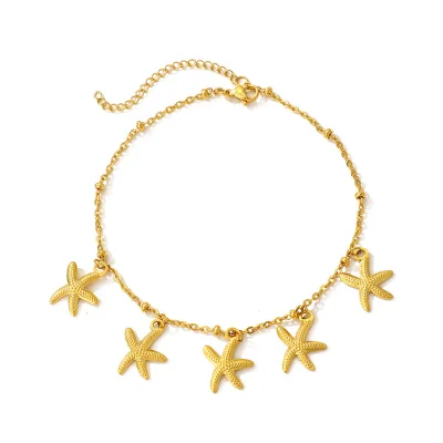 Bohemian Starfish Anklet Hypoallergenic Stainless Steel Beach  Foot Chain