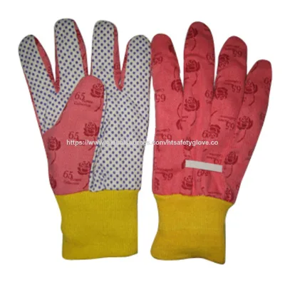 knitted yellow cuff Cotton cloth dotted garden gloves