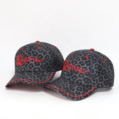 Factory Wholesale Custom Leopard Camo Printing 6 Panel Unisex Curved Brim Hat Embroidery Logo Polyester Sports Baseball Caps