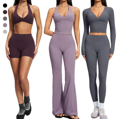 Impact Leggings Long Sleeve Clothes Sexy tank Top Running Tights Shorts Sexy Strip Sports Bra Girls Wide Leg Pants Sports Sets