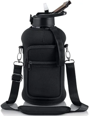Neoprene Water Bottle Sleeve with Motivational Phone Handle Sling Carrier Insulated Gallon Cooler