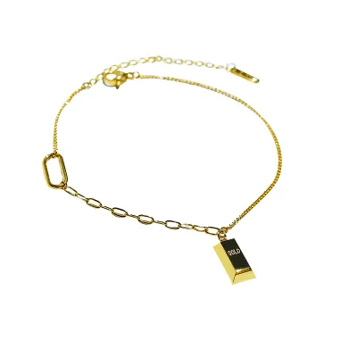 Fashion Stainless Steel Small Gold Bar Anklet Female and Mom 18k Gold Plated Senior Light Luxury Niche Summer Anklet for Girls