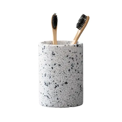 High Quality Simple Bathroom Vanity Hotel Mouthwash Cup 300ML Terrazzo Pattern Resin Mouthwash Cups