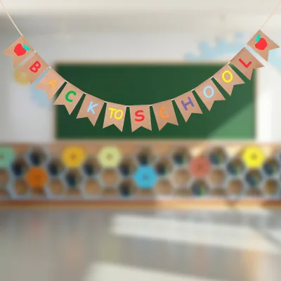 BACK to SCHOOL Linen Dovetail Banner Decorated for Back-to-school Season Homecoming Parties with Colorful Lettering Flag Banners
