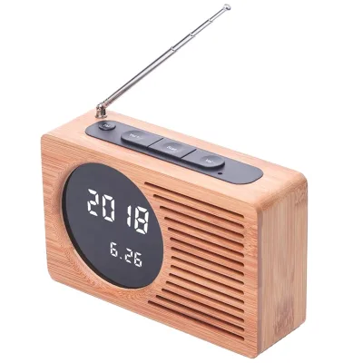Portable Desktop Bamboo / Wooden FM Radio With LED Clock