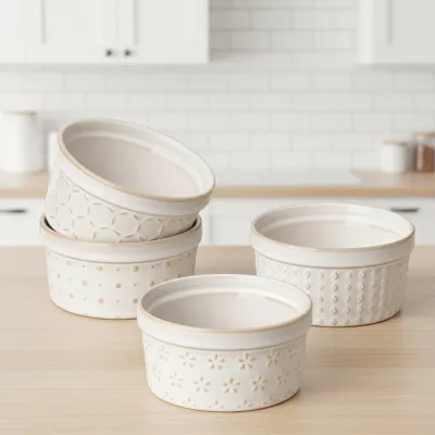Oven Microwave Dishwasher Safe Ramekin Dishes Set 4 6 Oz Ceramic Non-Stick Bowls