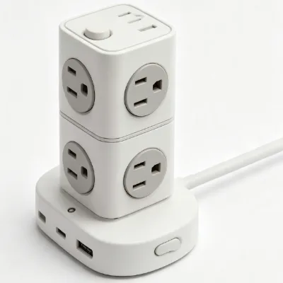 Stackable Cube Power Strip Tower with 9 AC Outlets 1 USB a 2 USB-C Ports 15A Surge Protector (PC Material)
