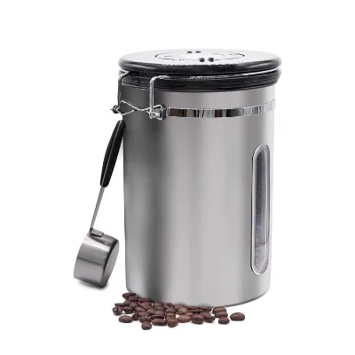 1800 ml Airtight Coffee Canisters Coffee Bean Container with Transparent Window, Stainless Steel Storage Jars with Date Tracker