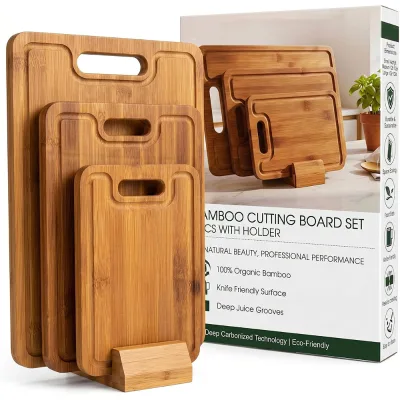 Bamboo Chopping Board Set with Holder Wooden Kitchen Cutting Board Custom Private Label Gift Box for Holiday Housewarming Gifts