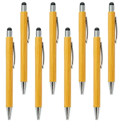 JH Customized Chrome Fittings Stylus Bamboo Wooden Pen With Screen Touch
