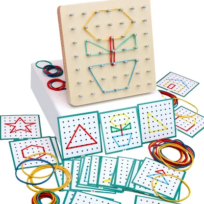 Children Math Wooden Toys Set Geometric Shape Rubber Band Game Montessori Educational Creative Toy Fine Motor Training