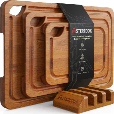 Deep-carbonized Sustainable Bamboo Rectangle Cutting Boards Light Weight for Kitchens Charcuterie Boards Wooden Storage Racks