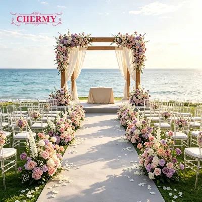 2026 New Design Wedding Aisle Flower Customize Pastel Pink Purple Aisle Flower Runner for Party Decoration