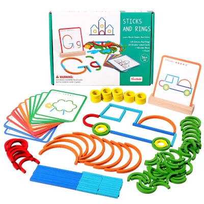 Wooden Creative Sticks & Rings Puzzle,Montessori Matching Puzzle Toys,Early Educational Toys for Boys Girls Over 3 Year Old