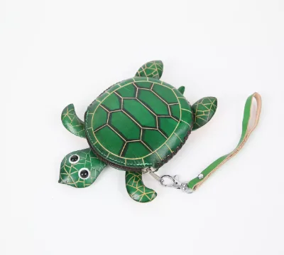 Personalized Simple Fashion Cute Handheld Cartoon Turtle Full-Grain Cowhide Zipper Compact Water Resistant Durable Coin Bag